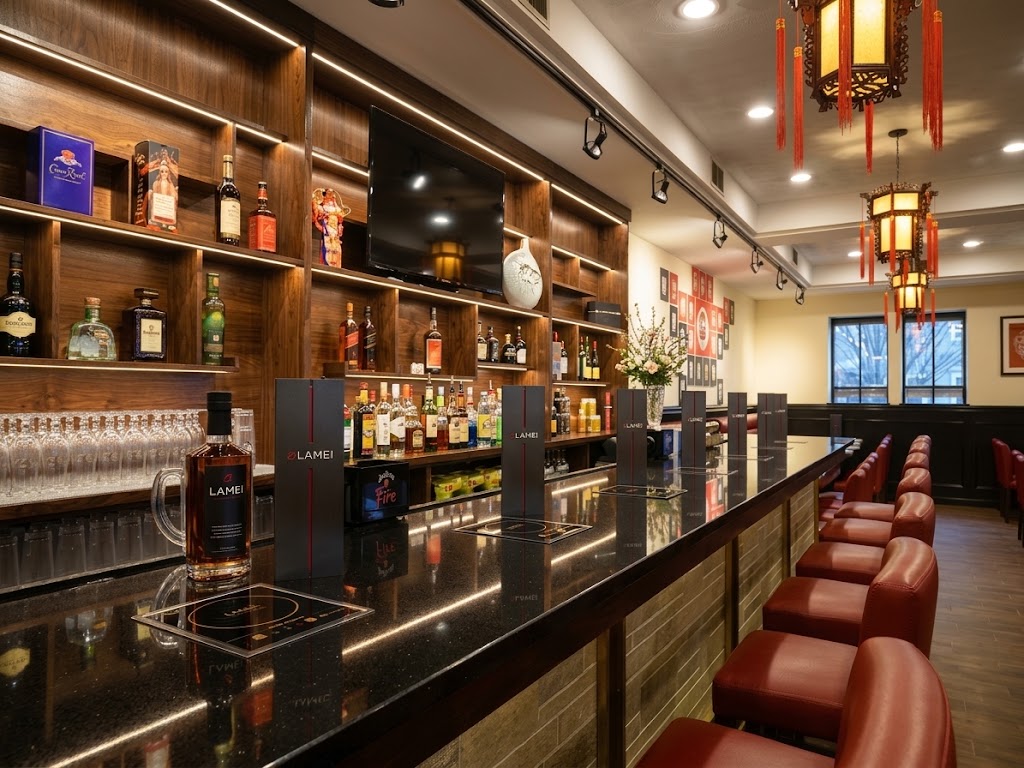 Lamei's welcoming dining room with warm lighting and hotpot seating