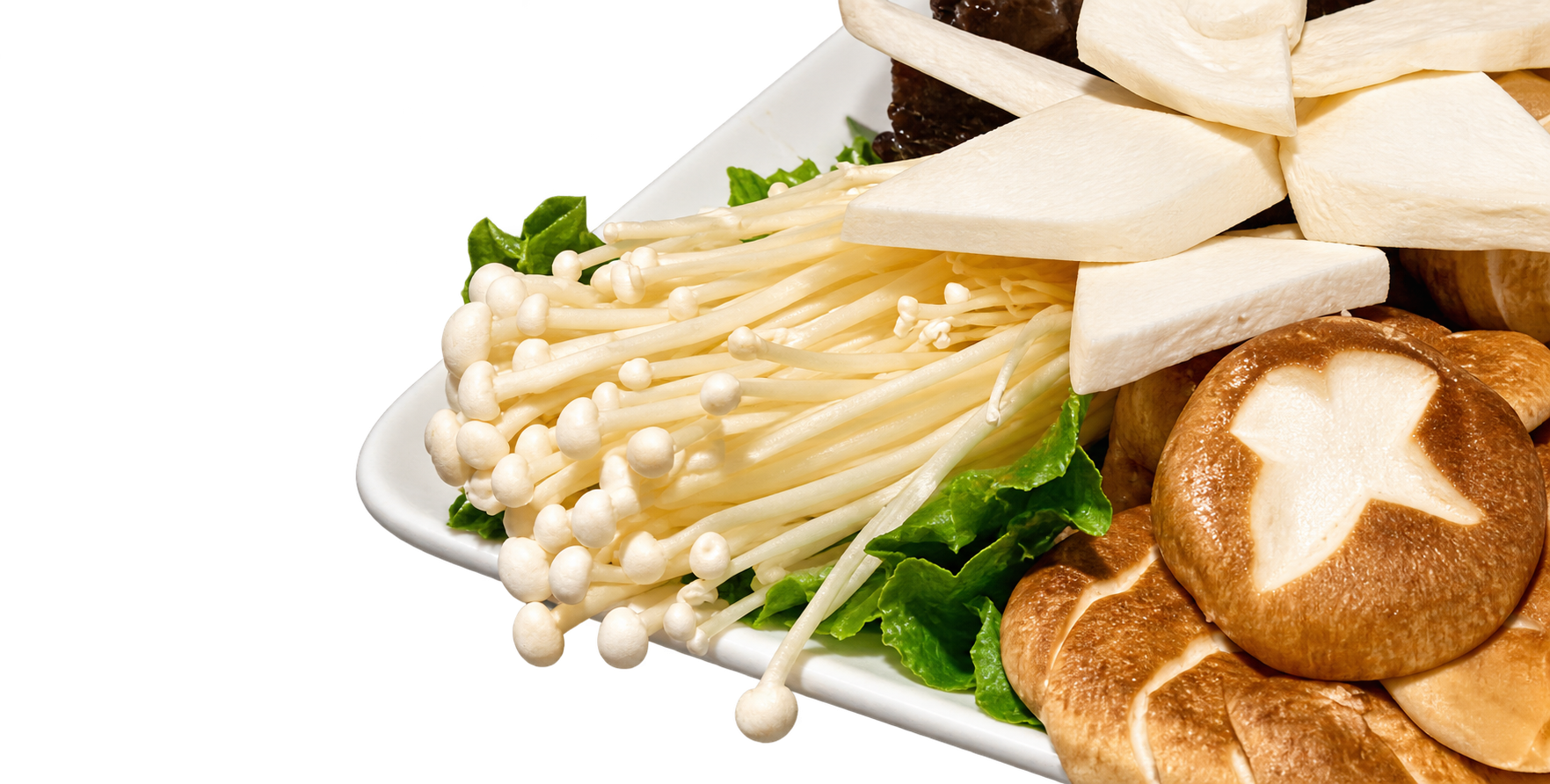 A fresh selection of mushrooms and vegetables for hotpot